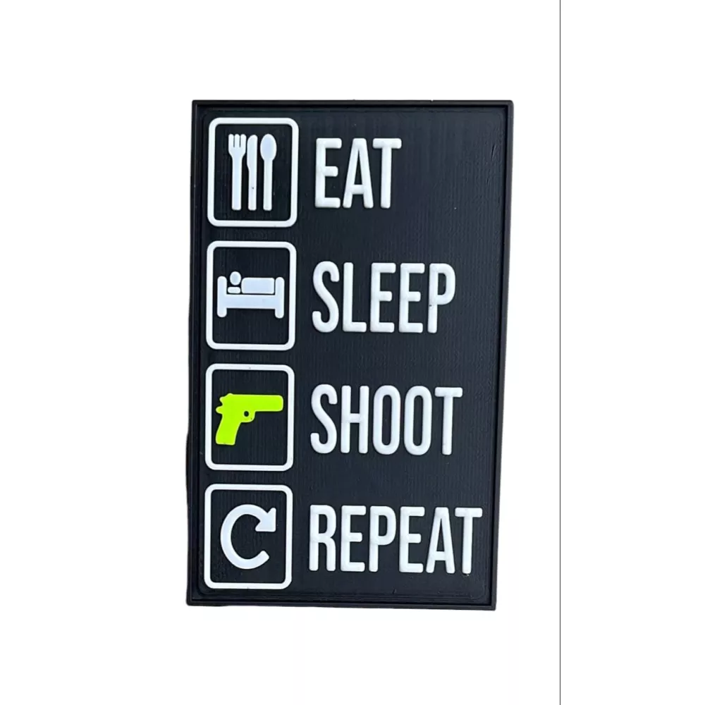 Patch com Velcro "Eat, Sleep, Shoot & Repeat" 5x8cm